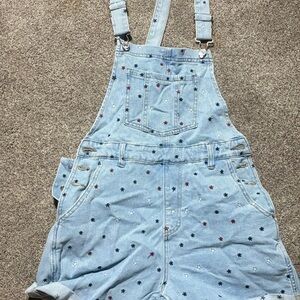 Pink lily denim overalls